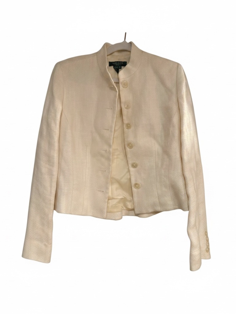 Lauren Ralph Lauren Linen Cream Collarless Button Jacket 8P